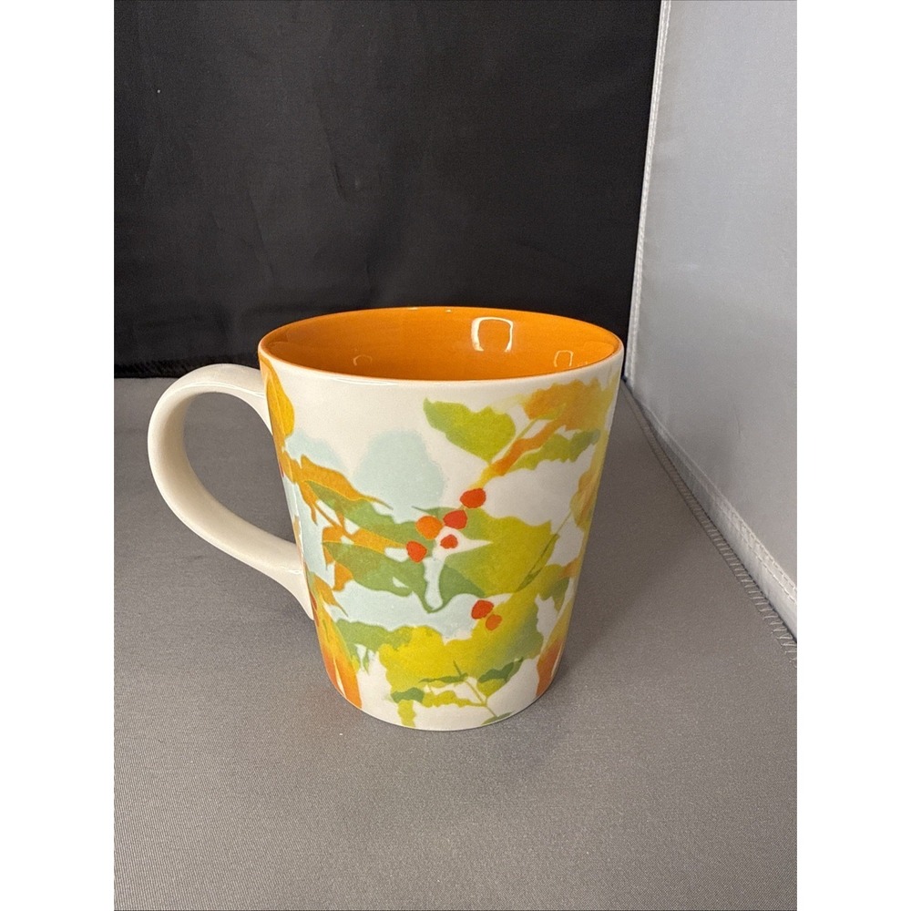 STARBUCKS 2008 Fall Leaves Foliage Berries Orange Green Coffee Mug Cup 14 oz
